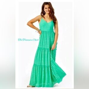 Lilly Pulitzer Kelly Green/Jade Eyelet Maxi Dress Size 12 excellent condition.